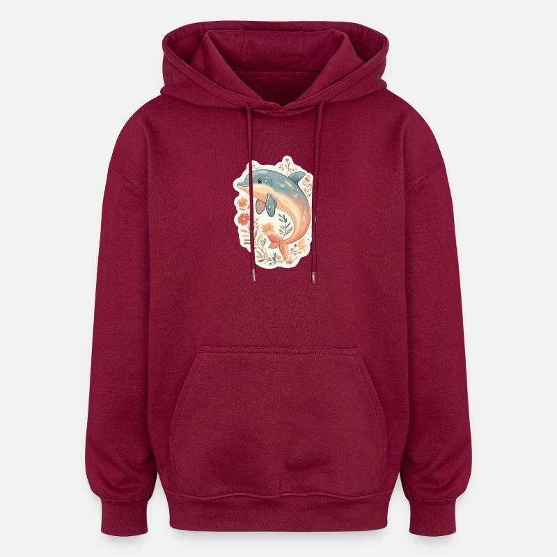 Delfin - Oversized Unisex Hoodie - Burgunderrot