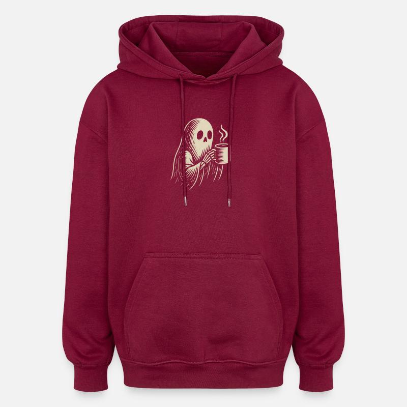 Skeleton with coffee enjoyment design - Oversized Unisex Hoodie - burgundy