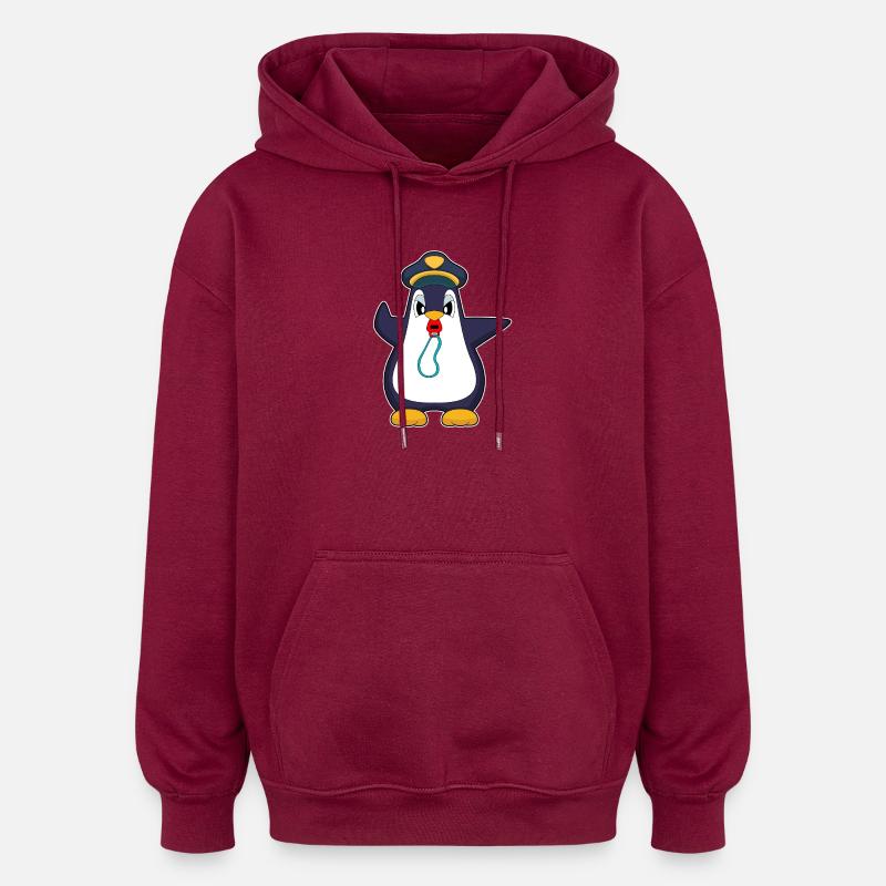 Pinguin Polizist Trillerpfeife Polizei - Oversized Unisex Hoodie - Burgunderrot