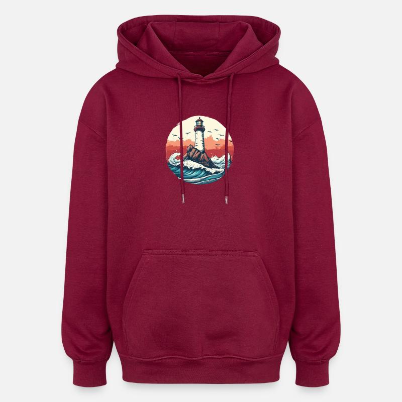 Leuchtturm auf rauer See - Oversized Unisex Hoodie - Burgunderrot