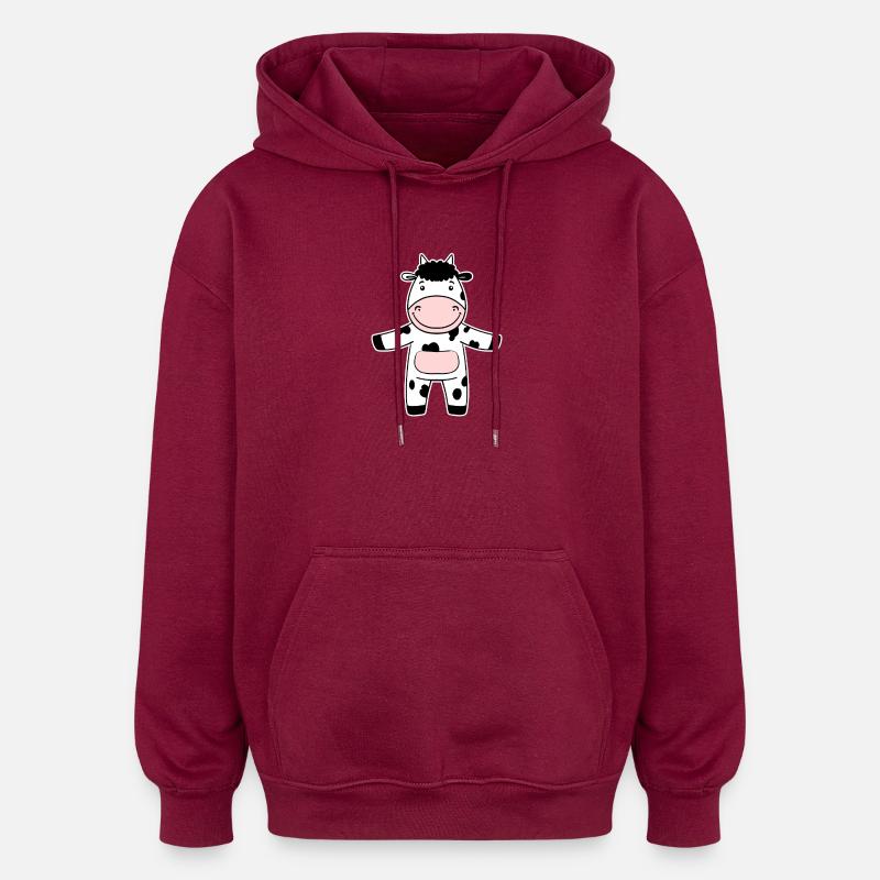 Illustration de vache mignonne - Sweat à capuche oversize unisexe - bordeaux