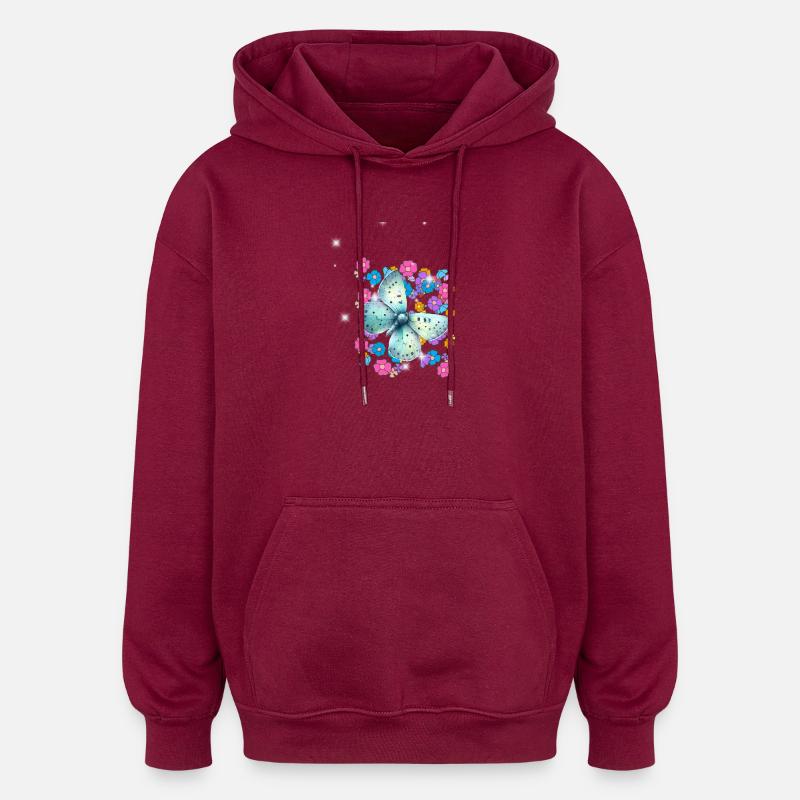 Fleurs papillon rétro années 60 - Sweat à capuche oversize unisexe - bordeaux