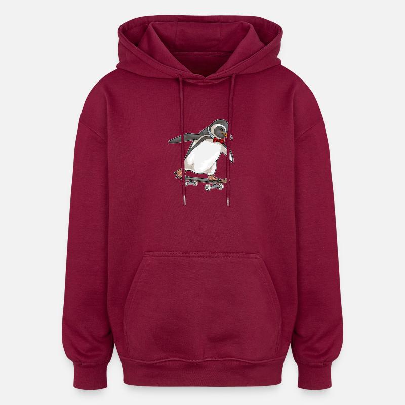 Pingouin Skater Skateboard - Sweat à capuche oversize unisexe - bordeaux