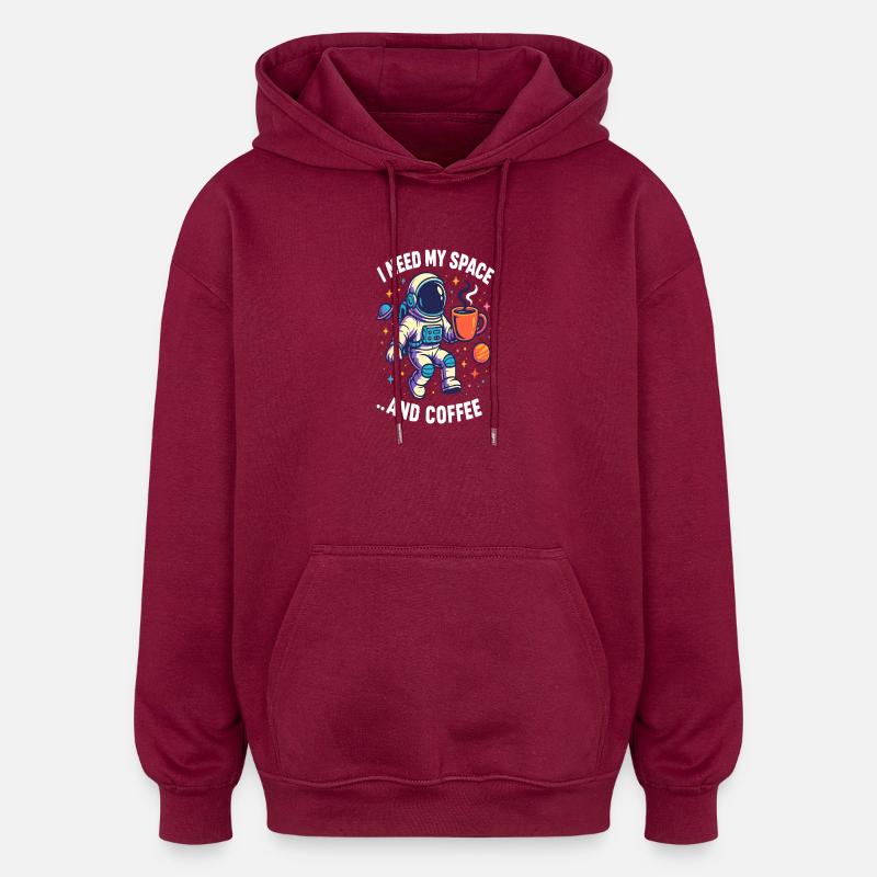 Astronaut mit Kaffee - Oversized Unisex Hoodie - Burgunderrot