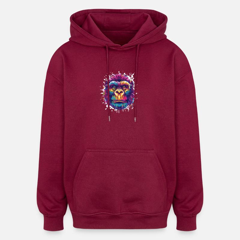 Gorilla Farbklecks Tier - Oversized Unisex Hoodie - Burgunderrot