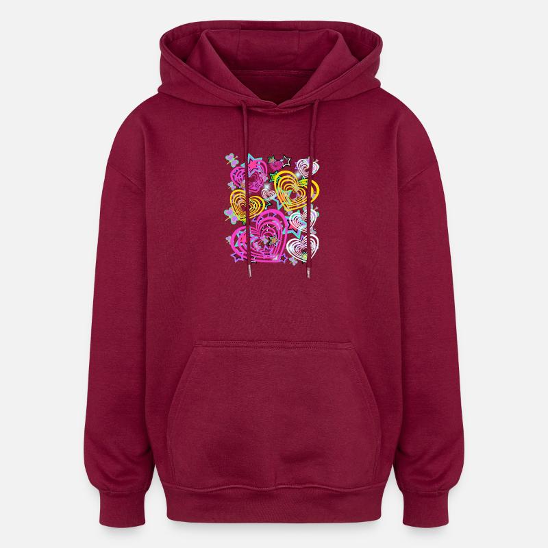 Retro Herz Herzen  - Oversized Unisex Hoodie - Burgunderrot