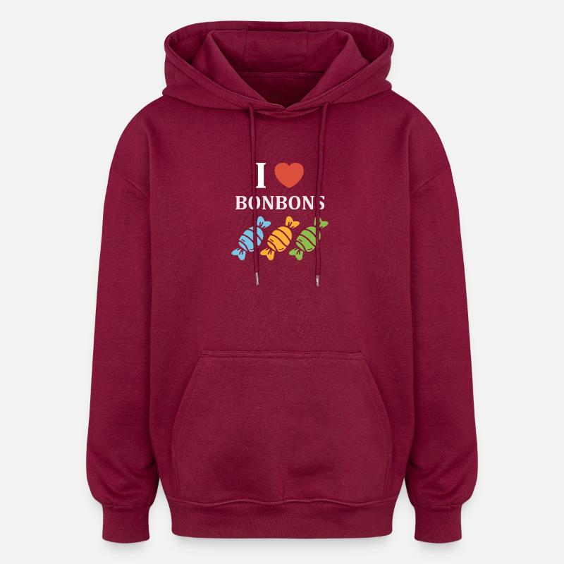 J aime Bonbons Pastel - Sweat à capuche oversize unisexe - bordeaux