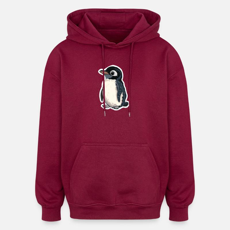 Pinguin - Oversized Unisex Hoodie - Burgunderrot