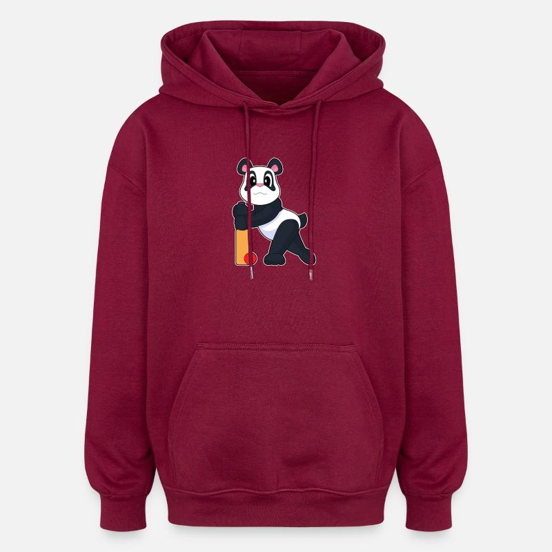 Panda Cricket Battes de cricket - Sweat à capuche oversize unisexe - bordeaux