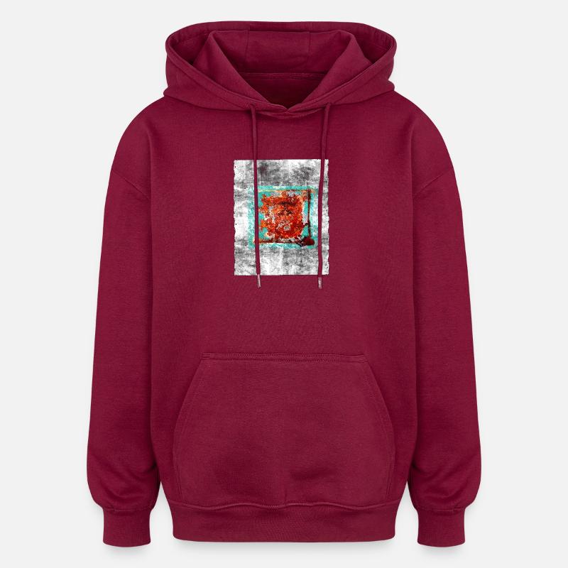 Rust square on grey texture - Oversized Unisex Hoodie - burgundy