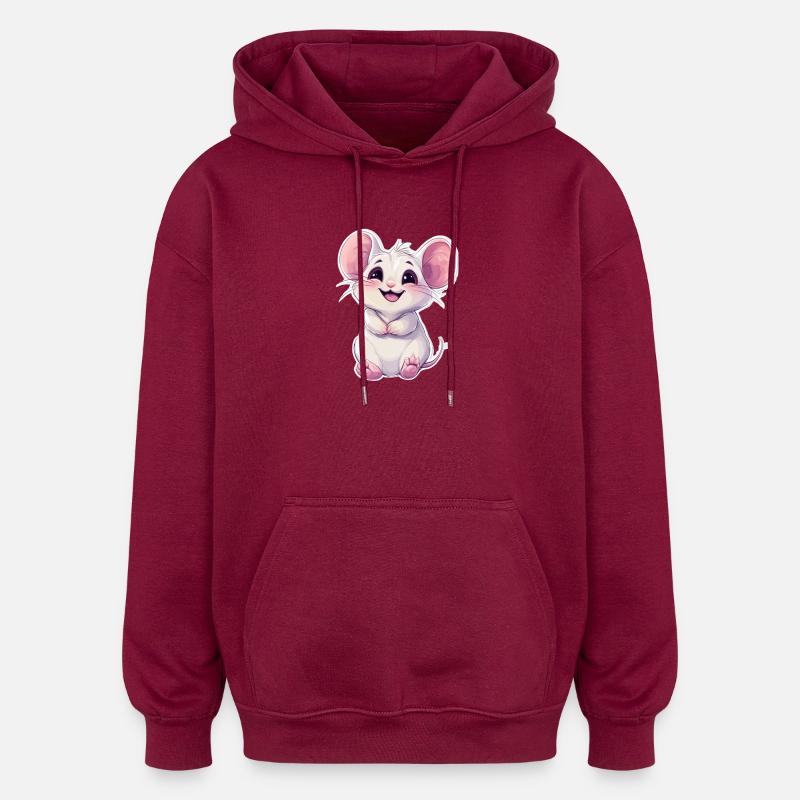Maus - Oversized Unisex Hoodie - Burgunderrot
