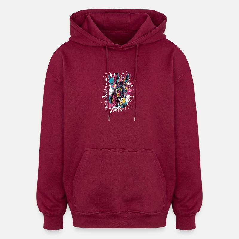 Bunter Zebra Kopf Splatter - Oversized Unisex Hoodie - Burgunderrot