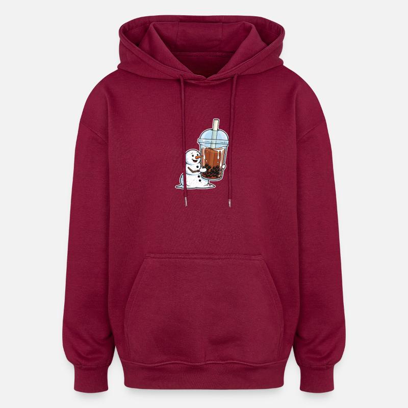 Schneemann und Bubble Tea Becher - Oversized Unisex Hoodie - Burgunderrot
