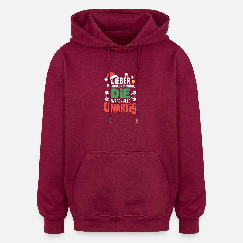 Le Père Noël arrive coquin - Sweat à capuche oversize unisexe - bordeaux