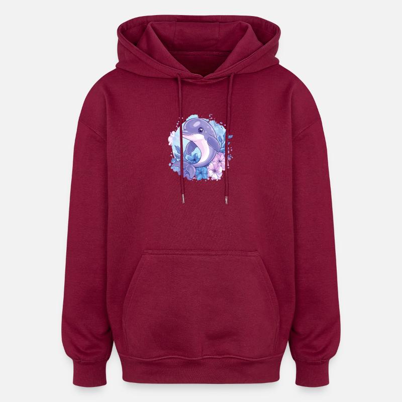 Dauphin dans le cercle de fleurs - Sweat à capuche oversize unisexe - bordeaux