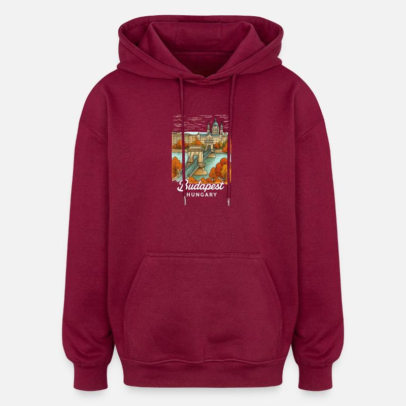 Budapest, Hongrie - Sweat à capuche oversize unisexe - bordeaux