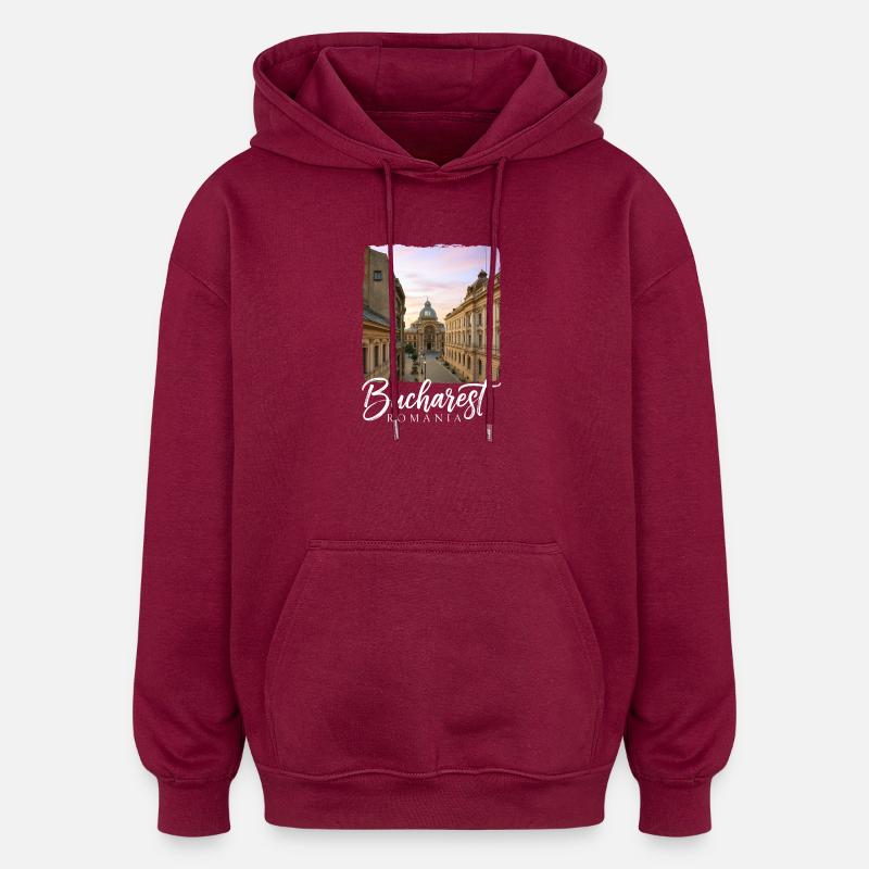 Bucarest, Roumanie - Sweat à capuche oversize unisexe - bordeaux