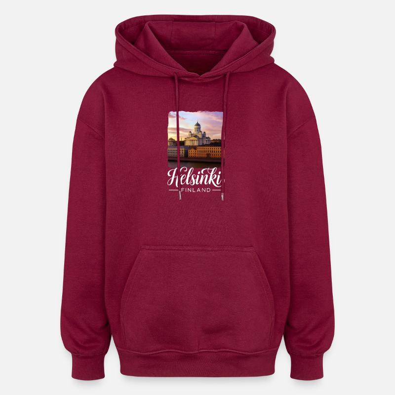 Helsinki, Finlande - Sweat à capuche oversize unisexe - bordeaux