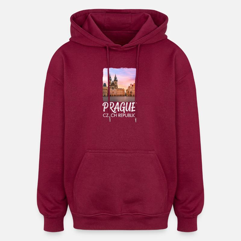 Prague, République tchèque - Sweat à capuche oversize unisexe - bordeaux