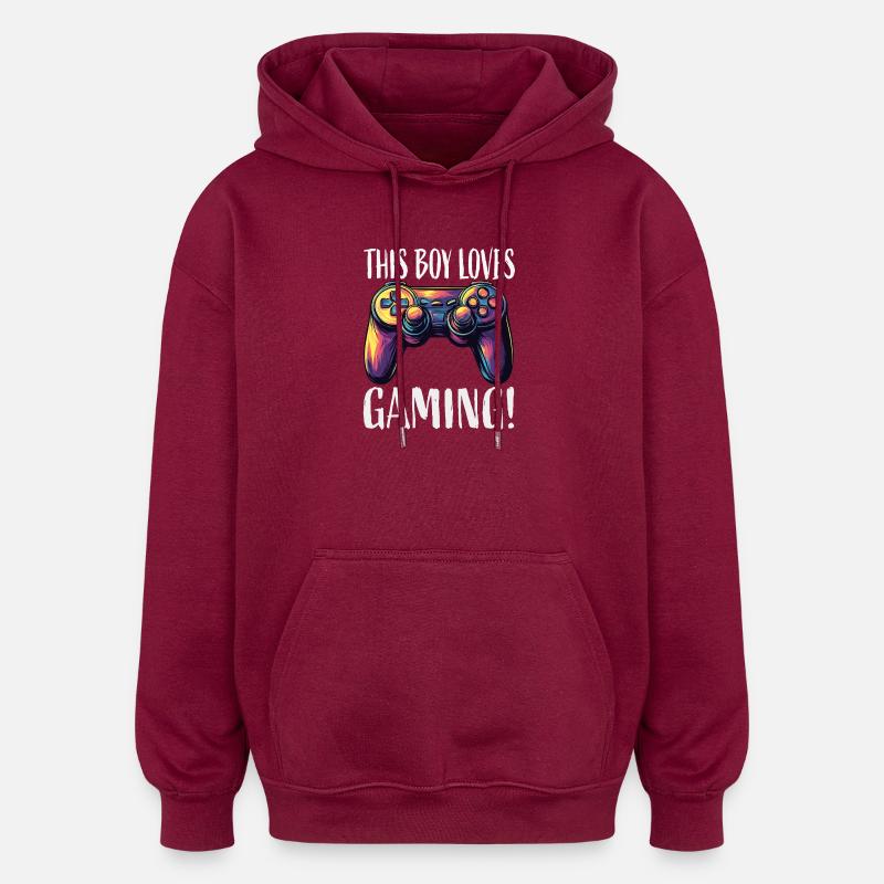 Dieser Junge liebt Gaming Controller - Oversized Unisex Hoodie - Burgunderrot