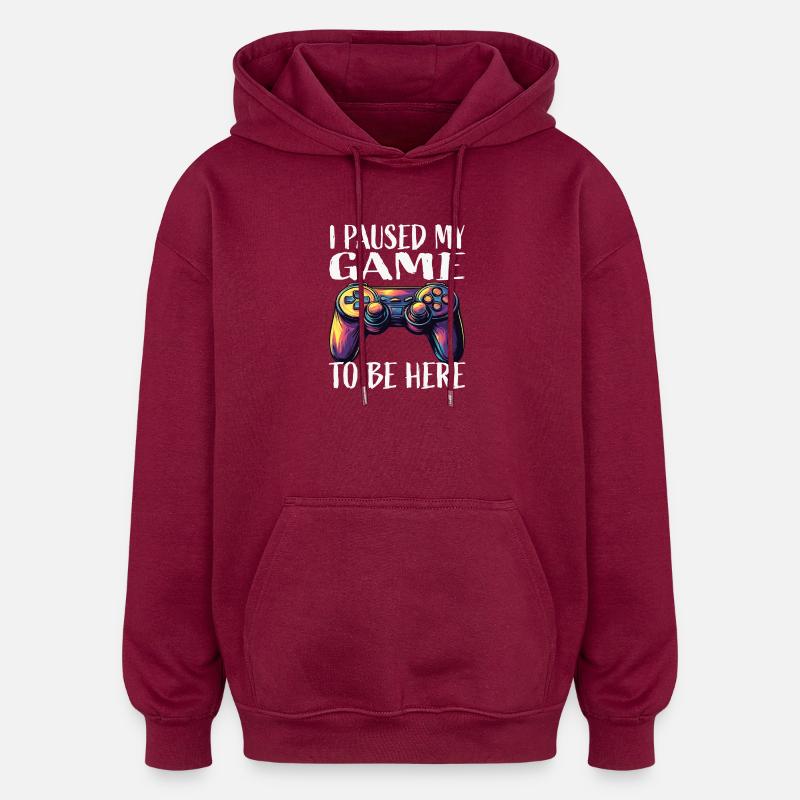 Game Pause Neon Controller - Oversized Unisex Hoodie - burgundy