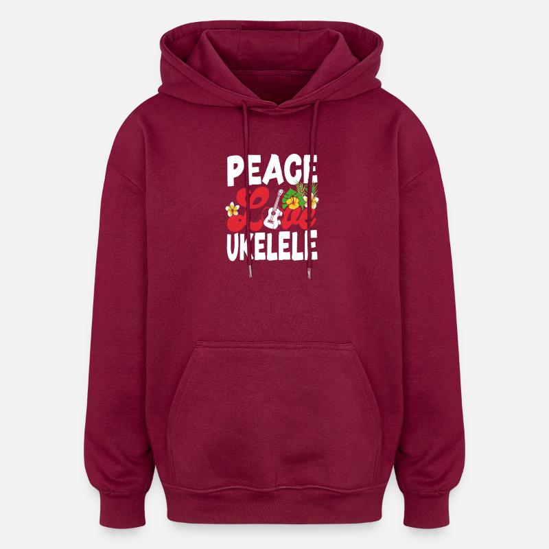 Ukulélé hawaïen Ukulélé Ukulélé Girl Peace - Sweat à capuche oversize unisexe - bordeaux