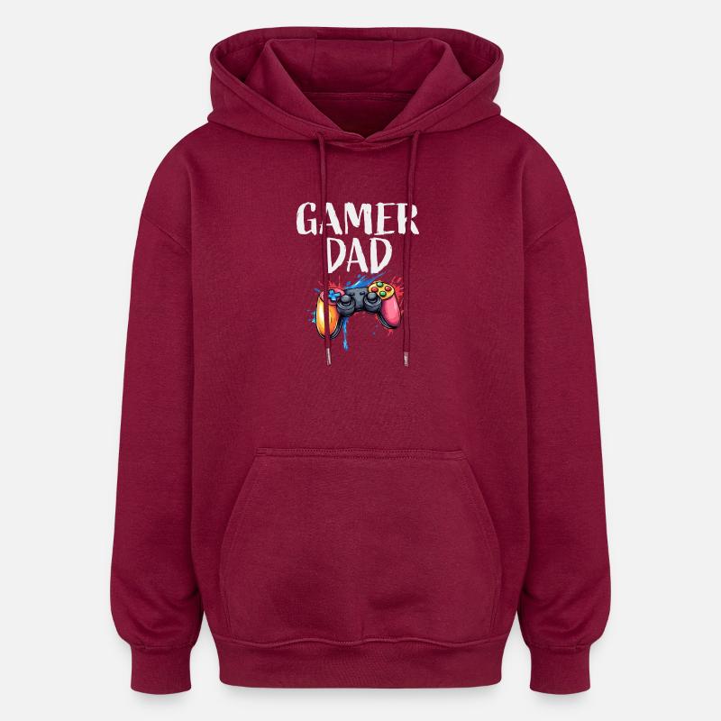 Gamer Dad Controller Splash - Oversized Unisex Hoodie - burgundy