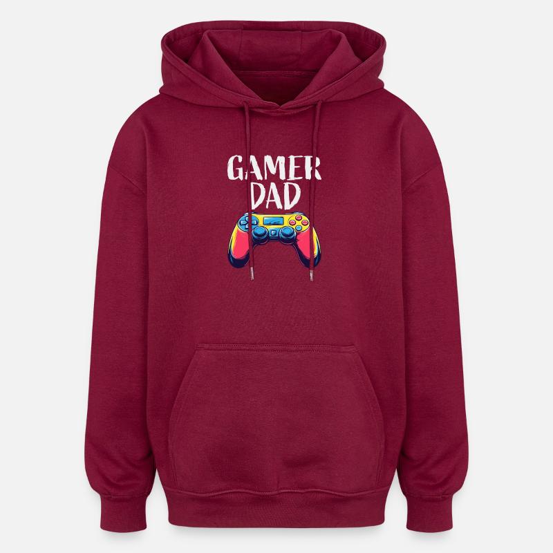 Gamer Dad Controller Graphics - Oversized Unisex Hoodie - burgundy