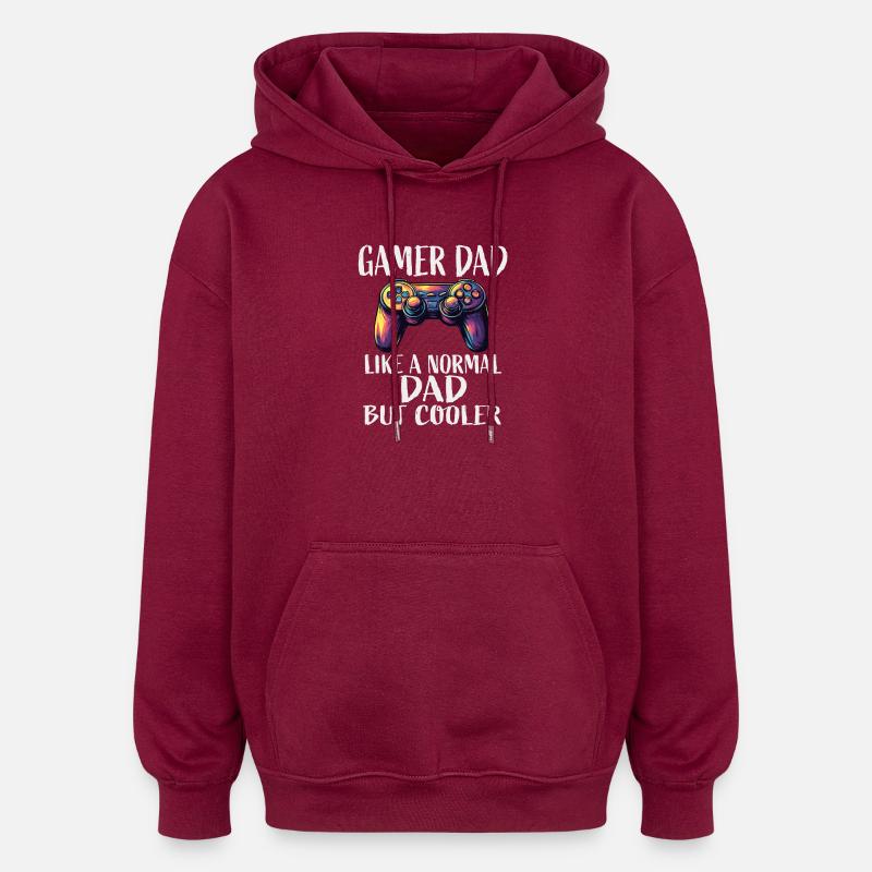 Gamer Dad Cooler Controller Saying - Oversized Unisex Hoodie - burgundy