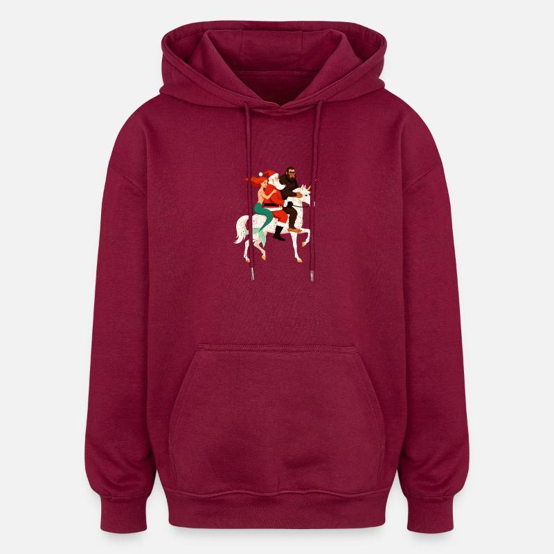 Weihnachtshelden auf Einhorn - Oversized Unisex Hoodie - Burgunderrot
