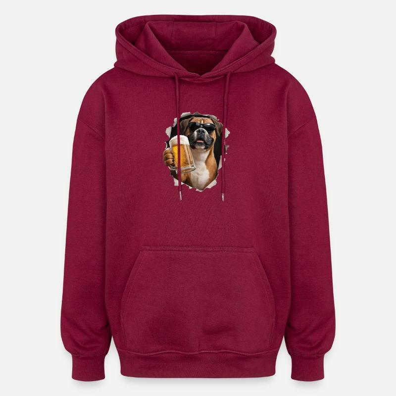 Boxer Bier - Oversized Unisex Hoodie - Burgunderrot