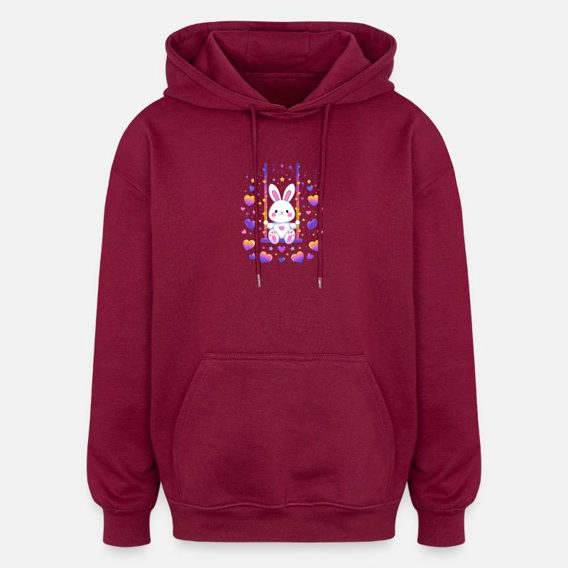 Hasen-Swing mit Herzen - Oversized Unisex Hoodie - Burgunderrot