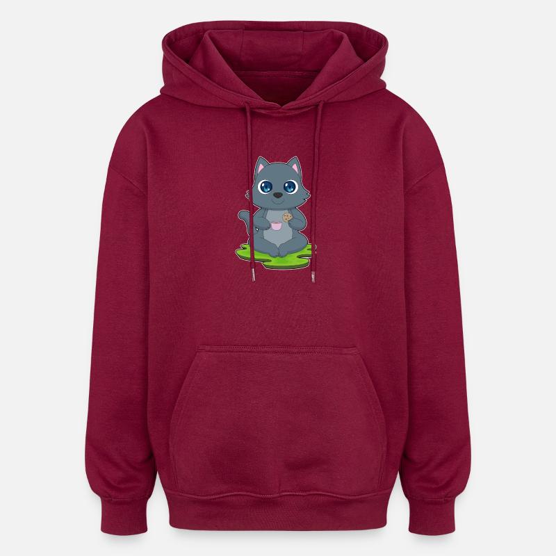 Cat Coffee Cookie - Oversized Unisex Hoodie - burgundy