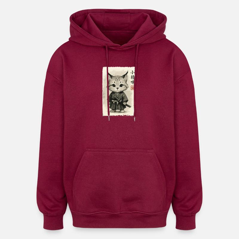 Cats Samurai - Oversized Unisex Hoodie - burgundy