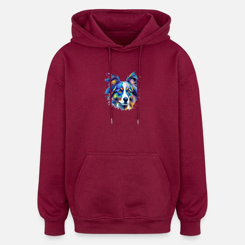 Australian Shepherd Aussie Buntes Hundeporträt - Oversized Unisex Hoodie - Burgunderrot