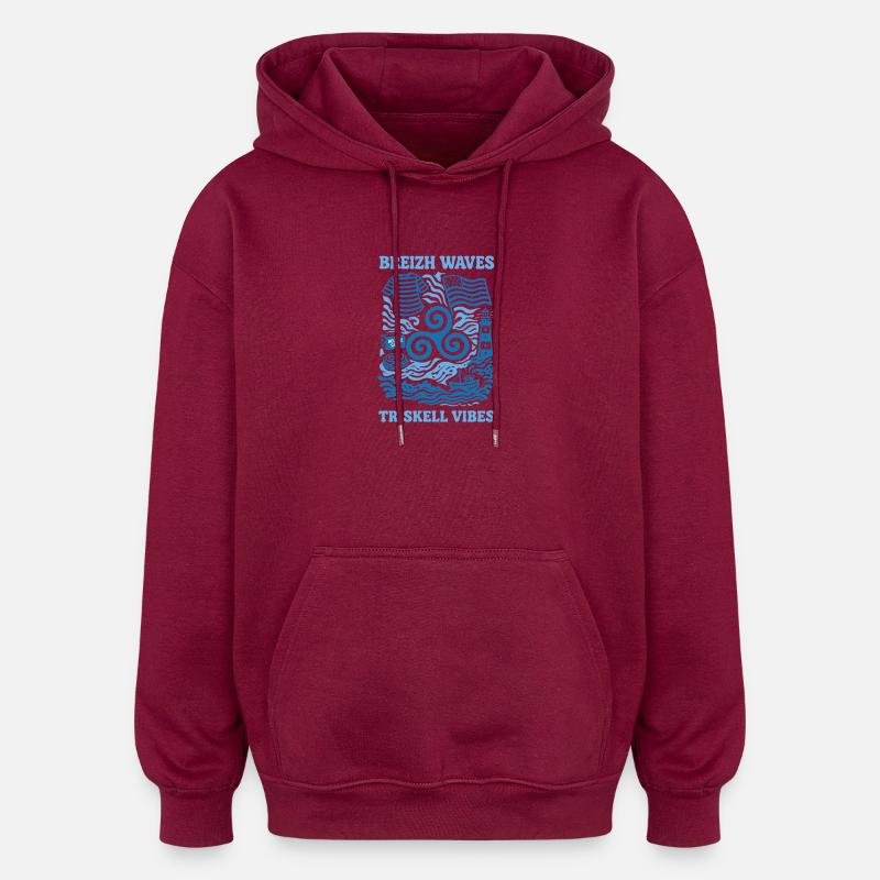 Bretagne Triskell Vagues Design Breton Marin - Sweat à capuche oversize unisexe - bordeaux
