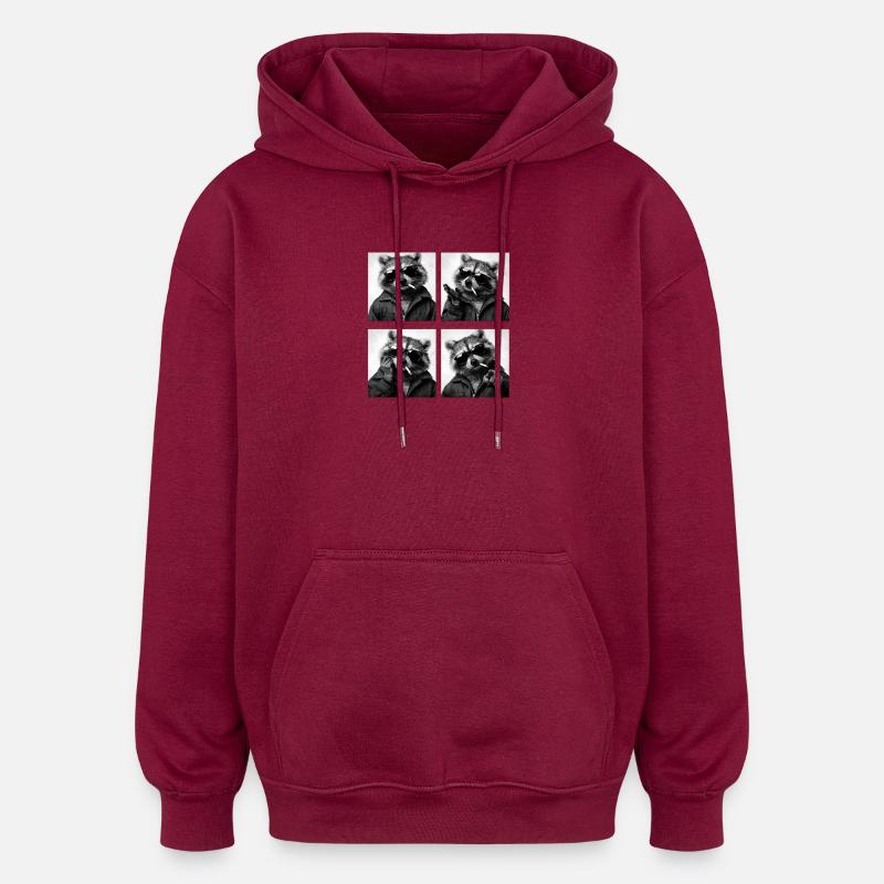 Waschbär Noir Vierfach: Sonnenbrille Zigarette - Oversized Unisex Hoodie - Burgunderrot