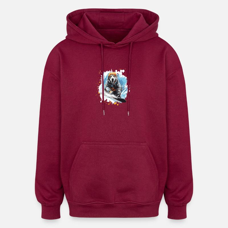 Labrador Hund Snowboard - Oversized Unisex Hoodie - Burgunderrot