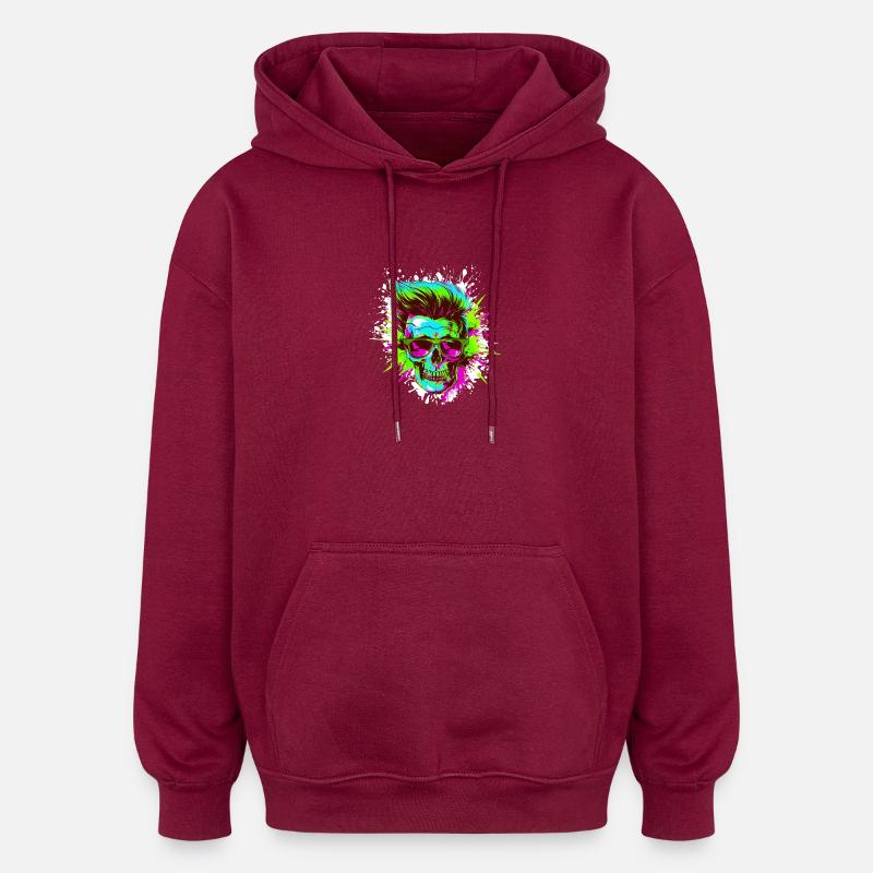 Techno Skull Party - Sweat à capuche oversize unisexe - bordeaux