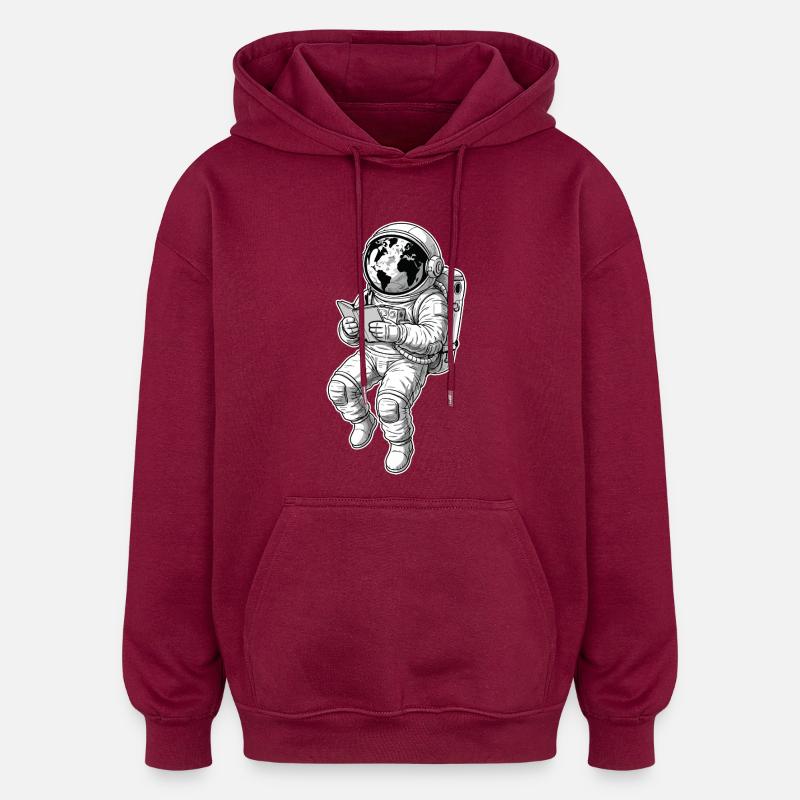 Astronaut Reading Space Earth - Oversized Unisex Hoodie - burgundy