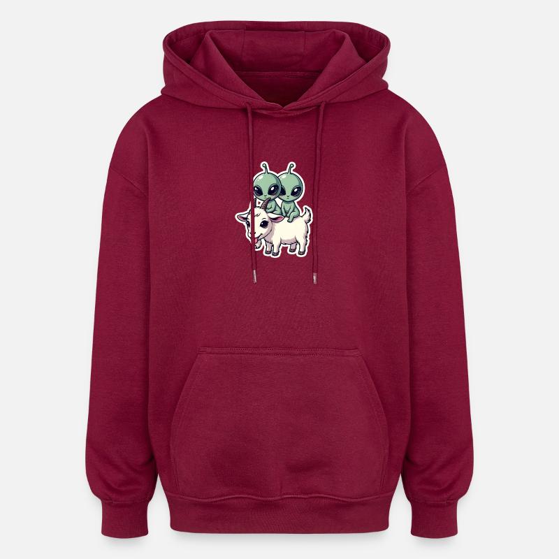 Aliens reiten Ziege - Oversized Unisex Hoodie - Burgunderrot