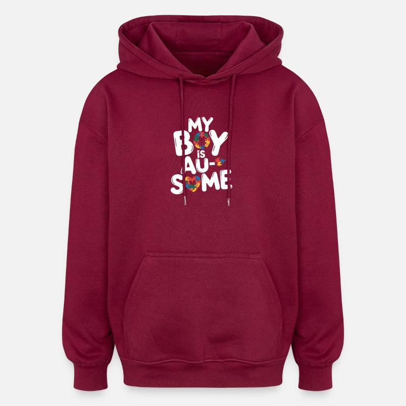 Mon garçon est autiste - Sweat à capuche oversize unisexe - bordeaux