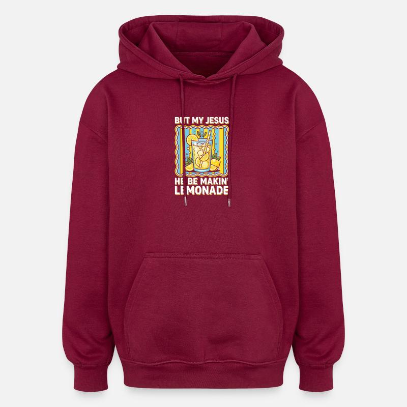 Jezus robi lemoniadę – kolorowy shaker - Bluza z kapturem oversize typu unisex - czerwień burgundzka