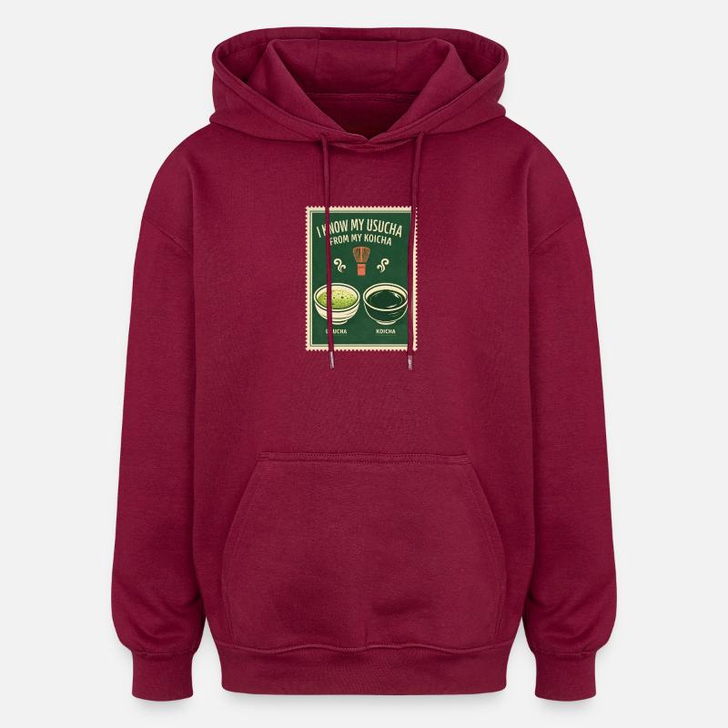 Usucha oder Koicha | Matcha Wissen - Oversized Unisex Hoodie - Burgunderrot
