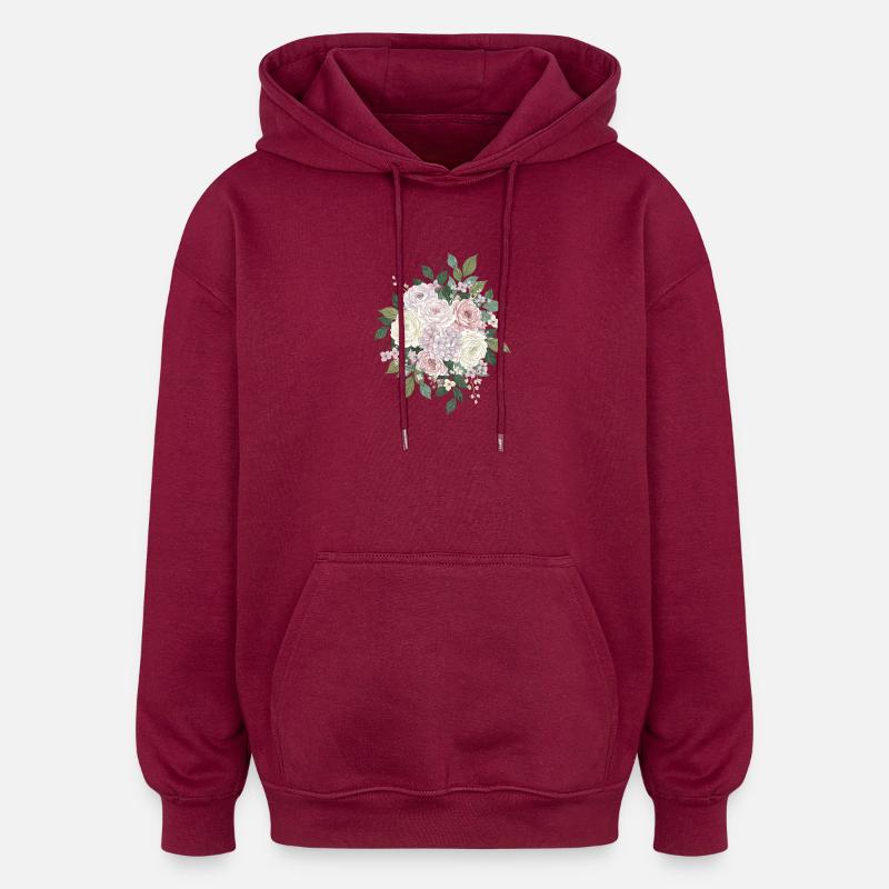 Pastel Roses Bouquets - Sweat à capuche oversize unisexe - bordeaux