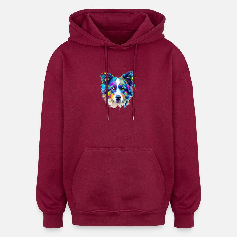 Bunte Australian Shepherd-Kunst - Oversized Unisex Hoodie - Burgunderrot