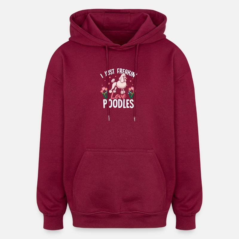 J’adore les caniches - Sweat à capuche oversize unisexe - bordeaux