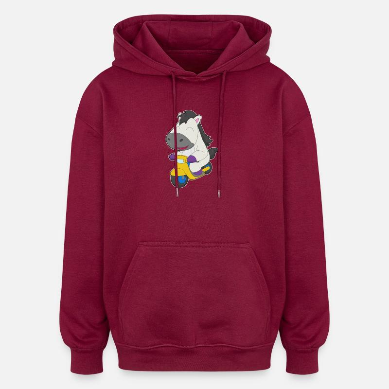 Pferd Motorroller - Oversized Unisex Hoodie - Burgunderrot