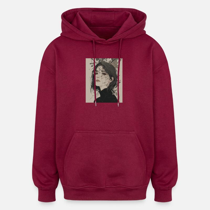 Portrait de feuille brisée - Sweat à capuche oversize unisexe - bordeaux