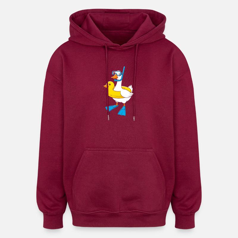 Schnorchelente mit Flossen - Oversized Unisex Hoodie - Burgunderrot